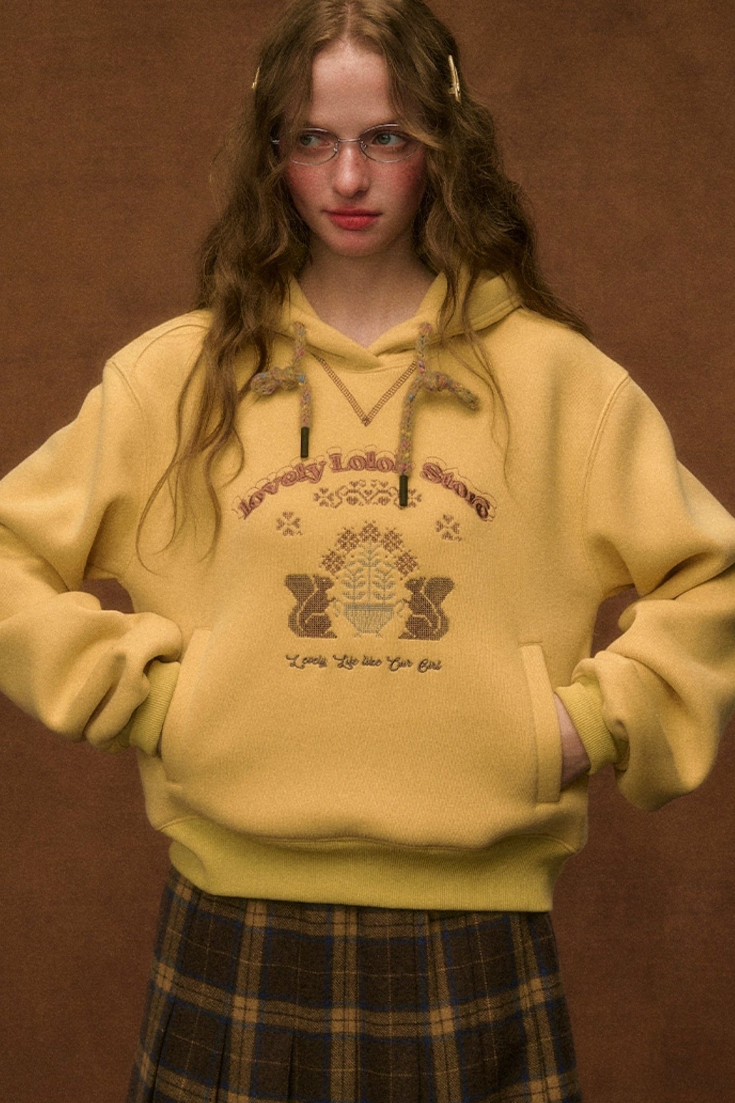 Embroidered Wool Pullover Hoodie