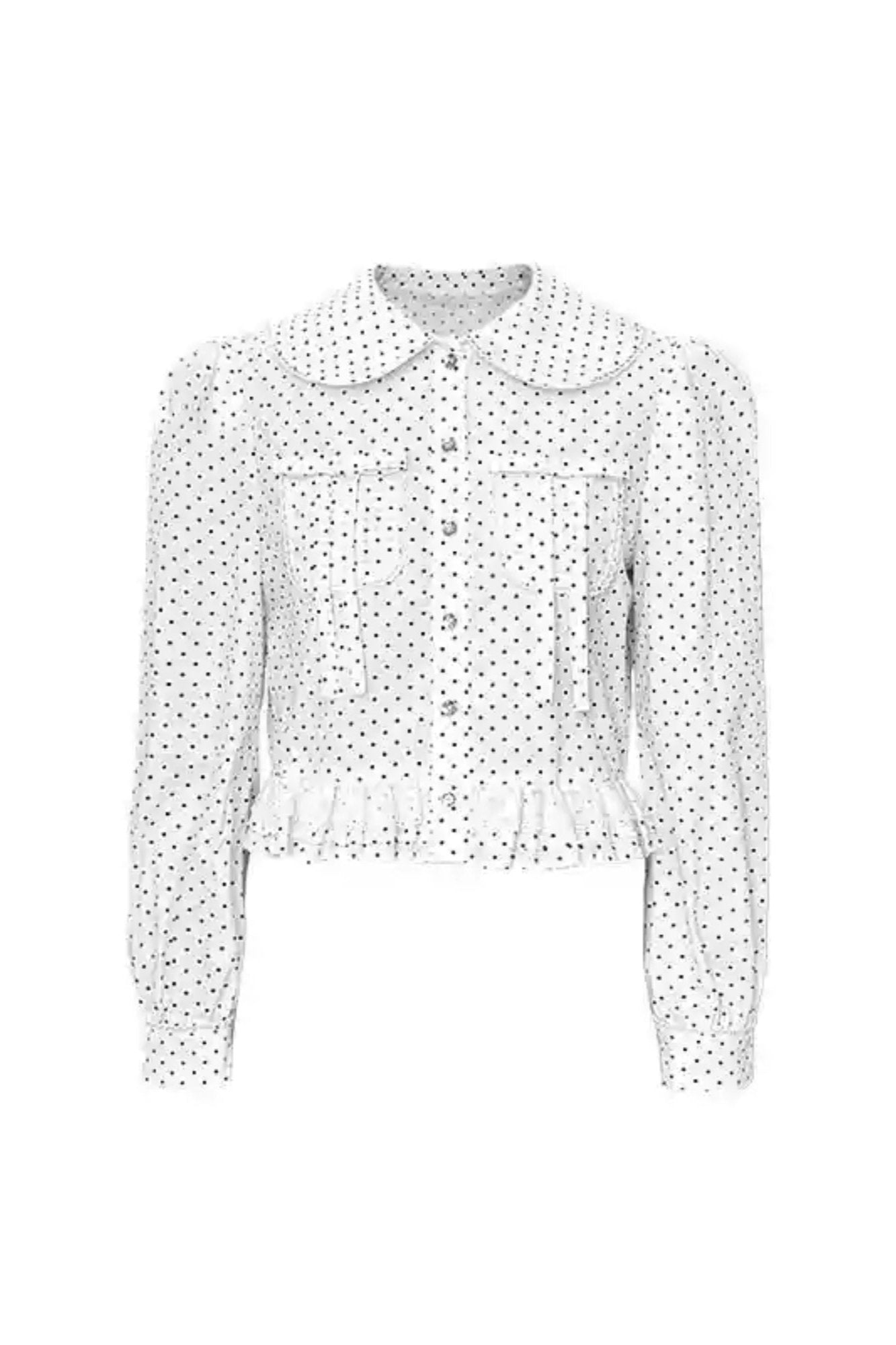 Polka Dot Long-Sleeve Doll Collar Shirt