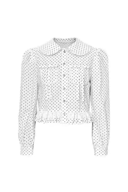 Polka Dot Long-Sleeve Doll Collar Shirt