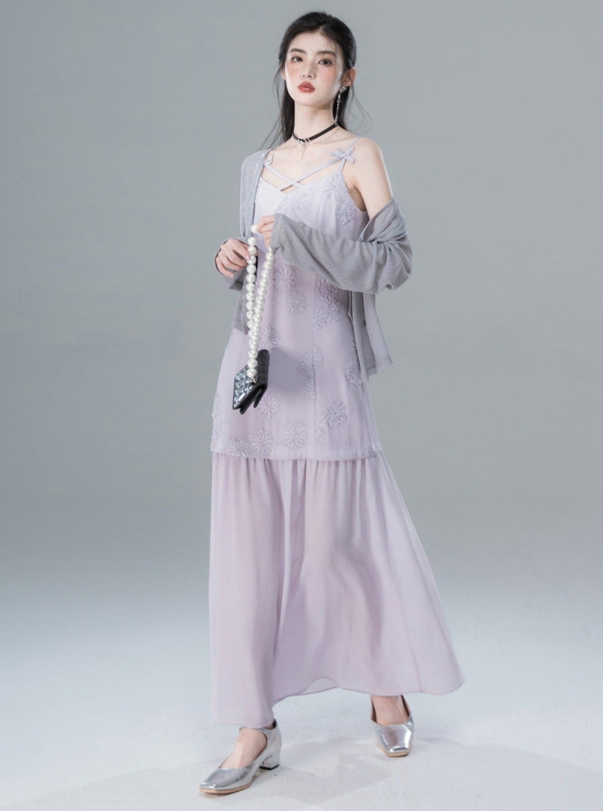 Light Purple Jacquard Slip Dress