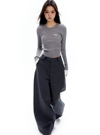 Cropped Panel Contrast Knit Base Layer Tops