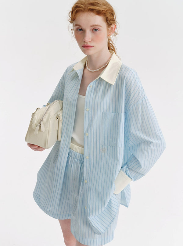 Blue Shirt Casual Shorts Set-Up