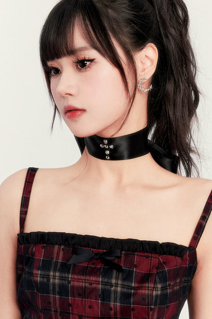 Dark Punk Cross Ribbon Choker