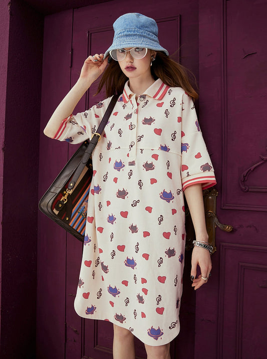 Polo Neck Print T-Shirt Dress