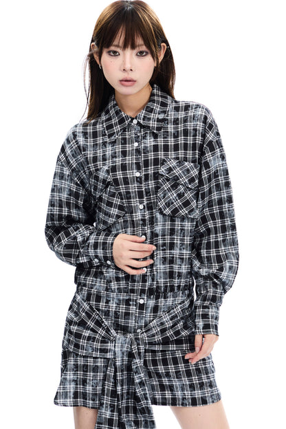 Plaid Long Sleeve Shirt Dress