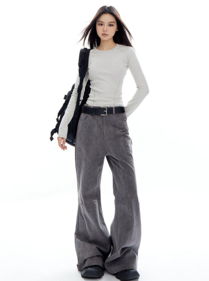 Retro Luxury Slight Flare Wide-Leg Pants