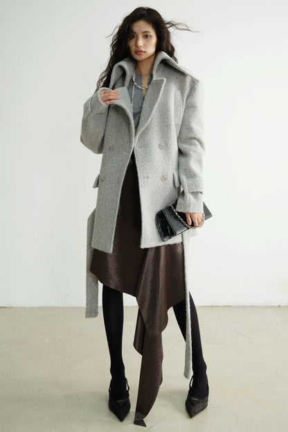 Light Gray Wool Stand-Collar Coat