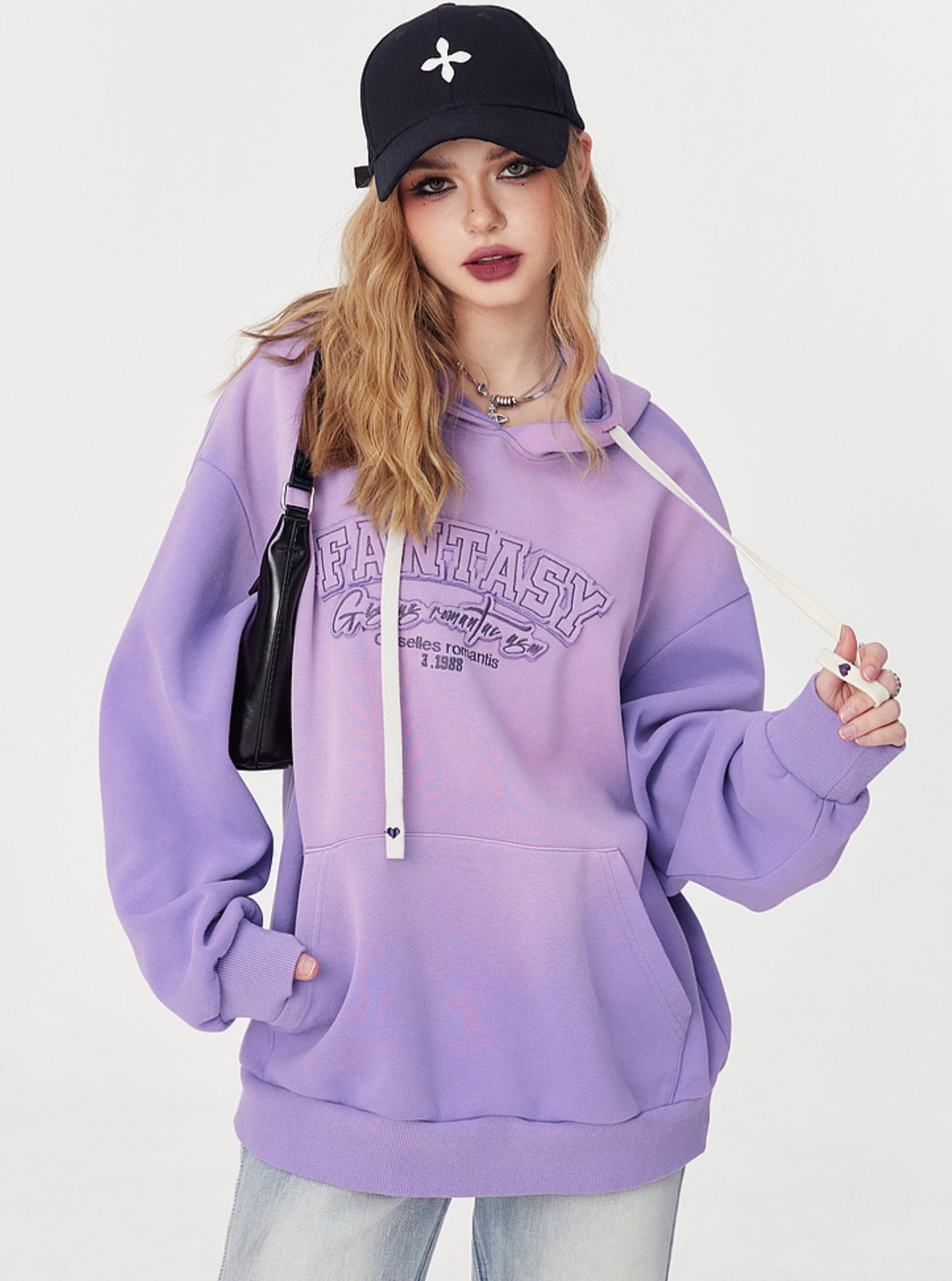 Purple Hooded Embroidered Top