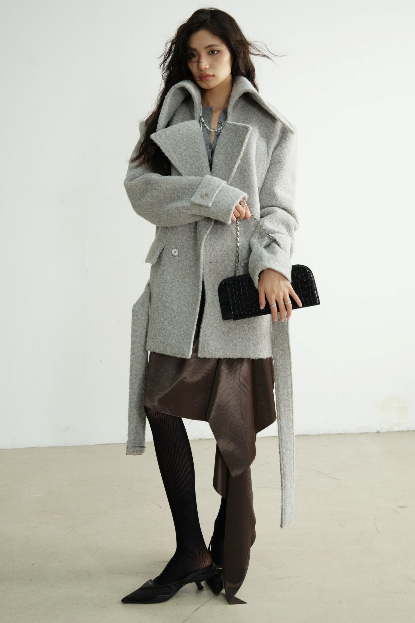 Light Gray Wool Stand-Collar Coat