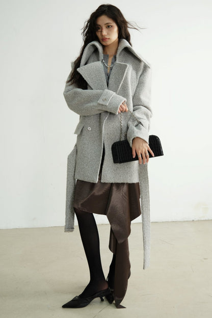 Light Gray Wool Stand-Collar Coat