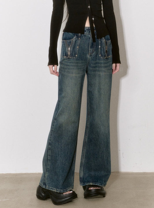 VIAPITTI Design Retro Straight Denim Pants Women's Fall 2024 New Slim Slightly Flared Pants