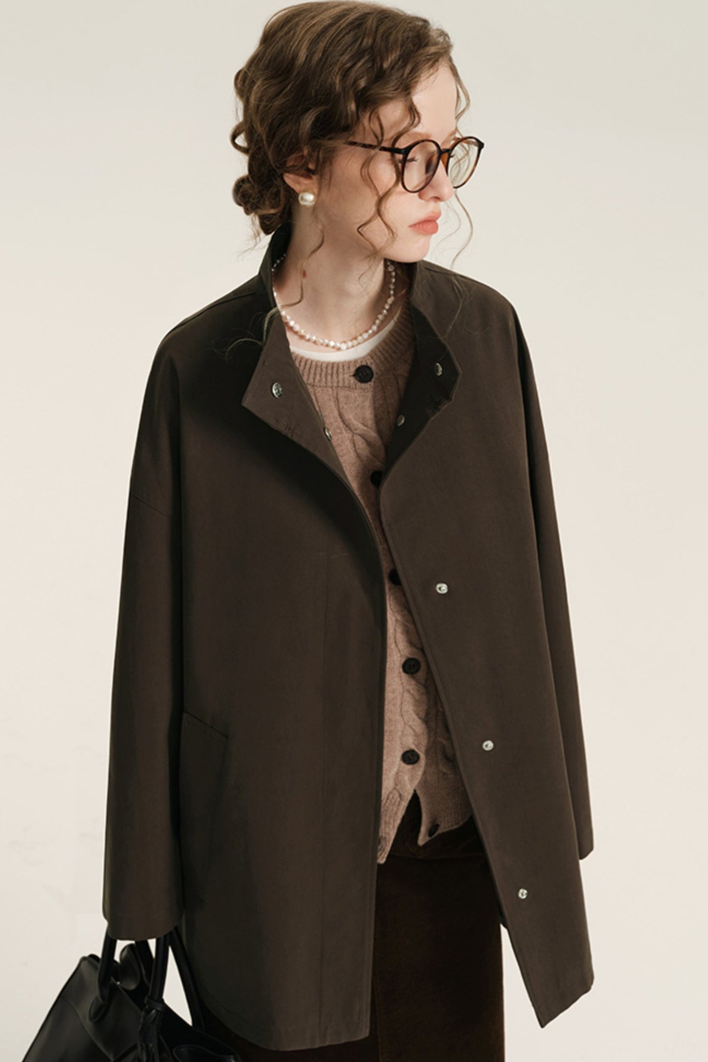 Tencel Cotton Stand-Neck Trench Coat