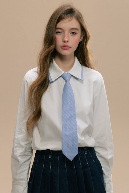 Double Collar College Tie Loose Shirt