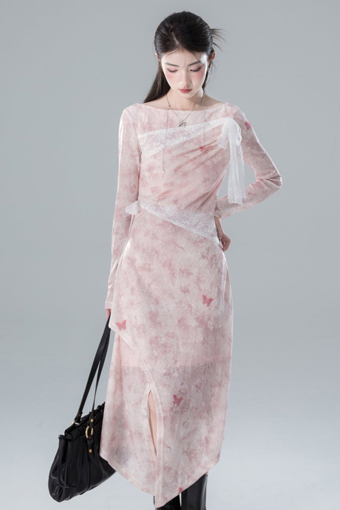 Sakura Pink Knotted Lace Dress