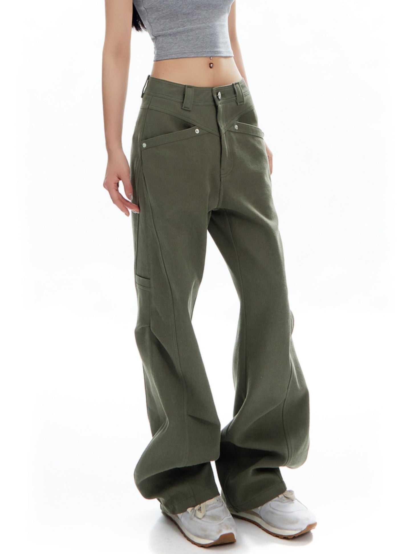 Vintage Wash Low Rise Straight Cargo Pants