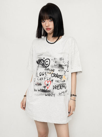 Graffiti Print Short Sleeve Crew T-Shirt