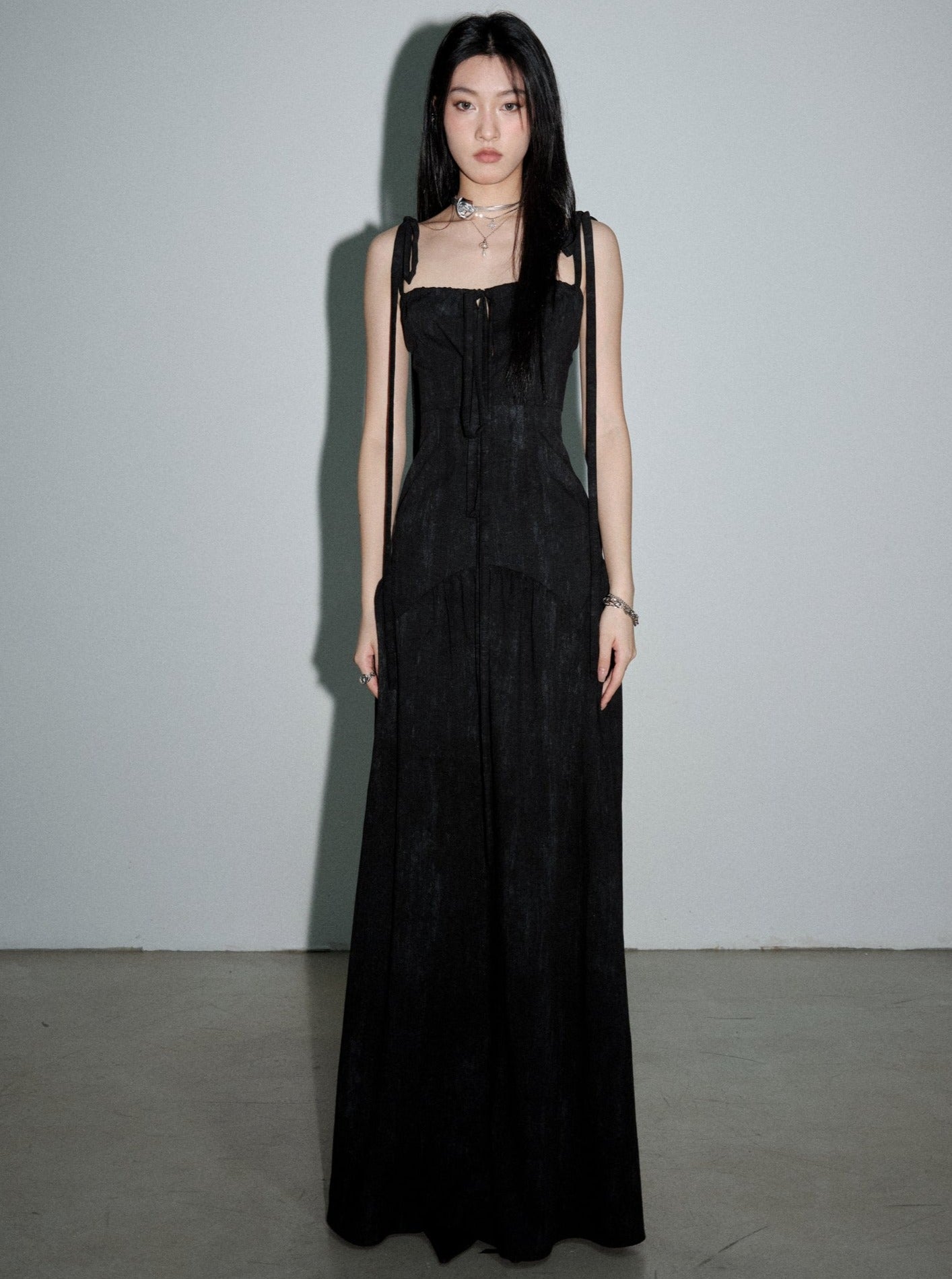 Dark Elegant Hollow Tie Maxi Dress