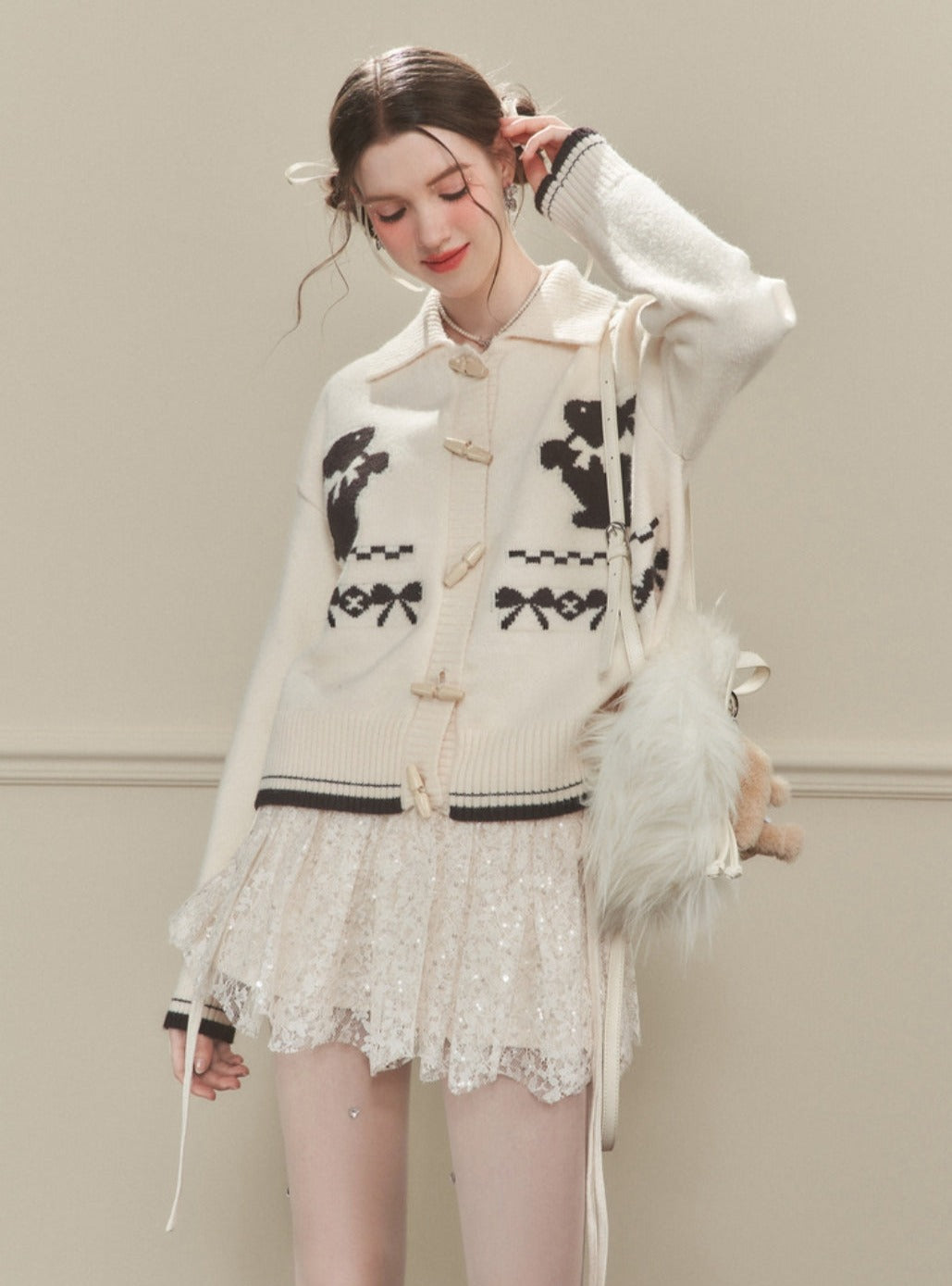 Horn Button Knitted Cardigan Tops