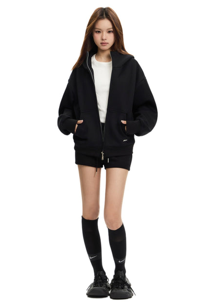 Sporty Stand Collar Hooded Short Jacket