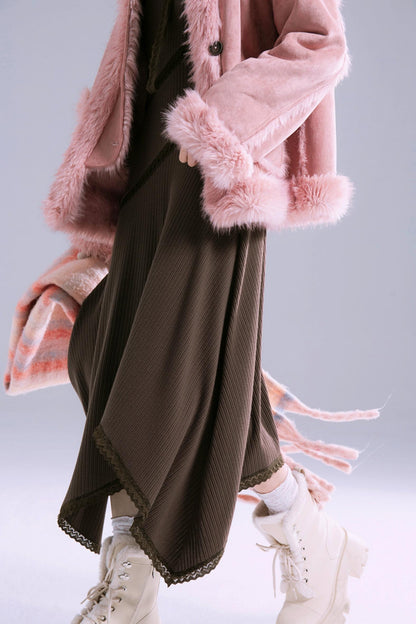 Asymmetric Lace Knitted Dress