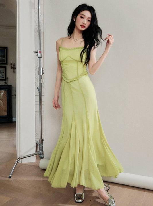 Temperament Slip Waist A Line Long Dress