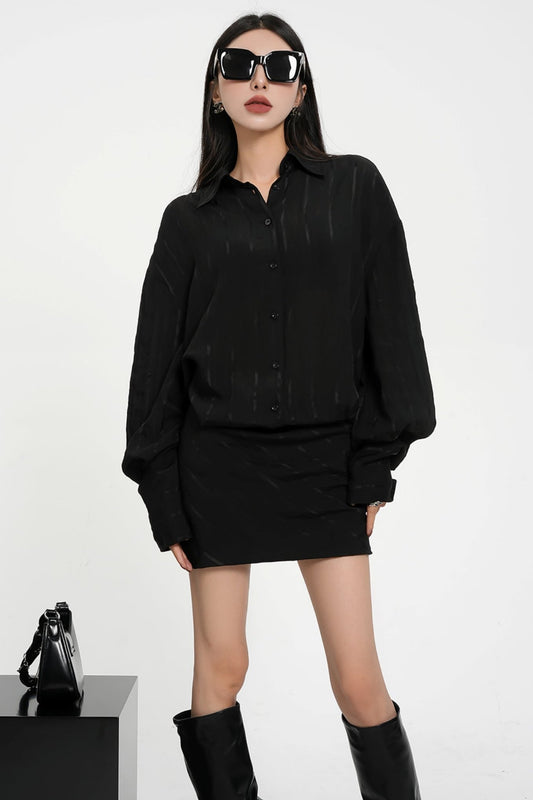 High-End Luxury Long-Sleeve Shirt Dress