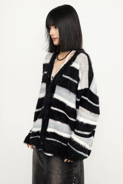 KOREAN LAZY STRIPED LONG SLEEVE CARDIGAN