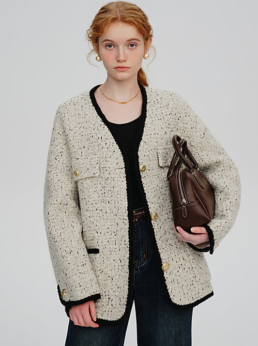 Wool tweed thickened jacket