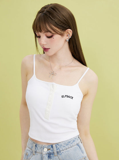 White Knitted Embroidery Vest Top