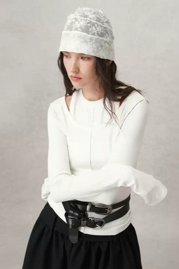 Contrast Line Round Neck Layered Top