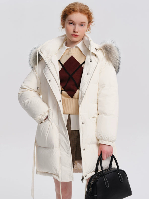 Korean Big Fur Thick Midi Down Jacket