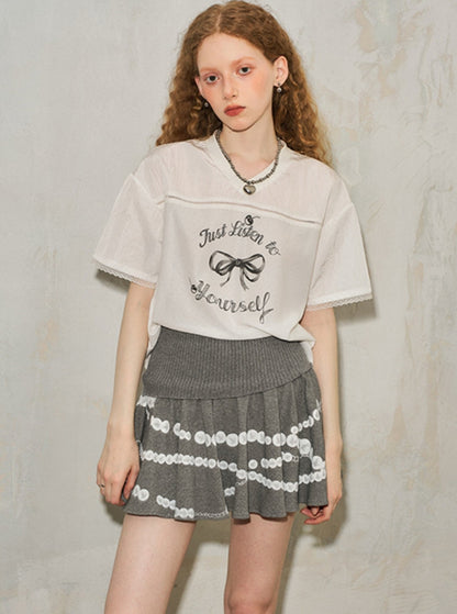 Imitation Pearl Print Skirt