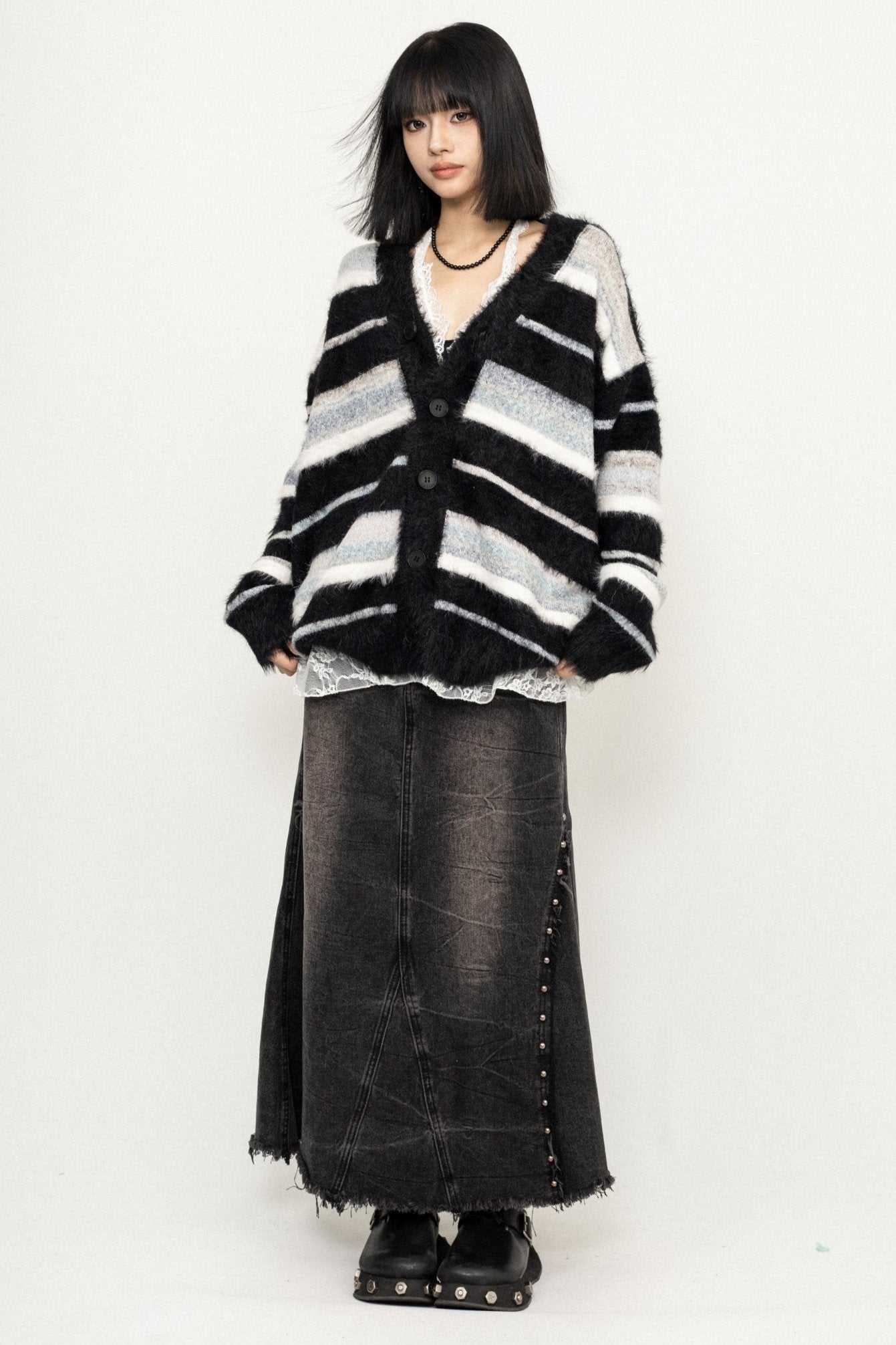 KOREAN LAZY STRIPED LONG SLEEVE CARDIGAN