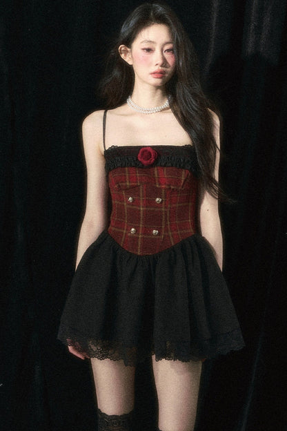 Cinched Waist Plaid Mini Dress