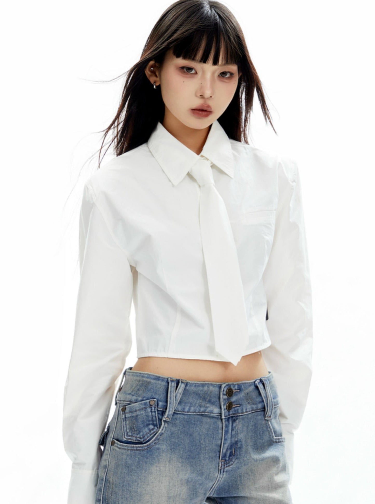 College Style White Tie Crop Top