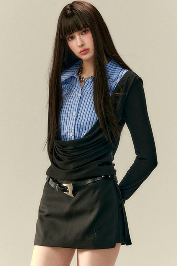 Layered Plaid Patchwork Shirt