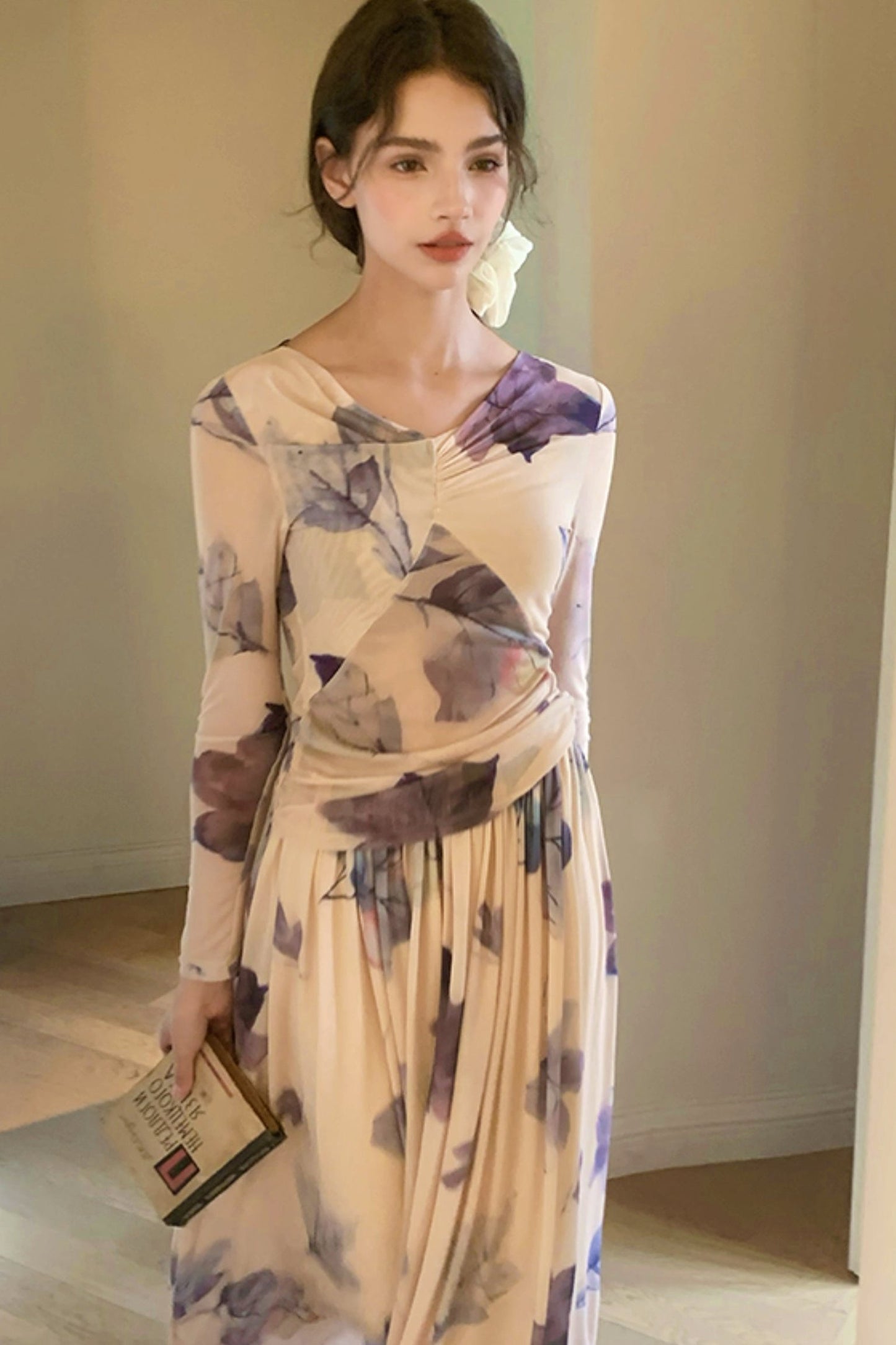 [9.19 New at 8 p.m.] Purple Mandarin Maple Leaf Chinese Restaurant French elegance suit long skirt two-piece set