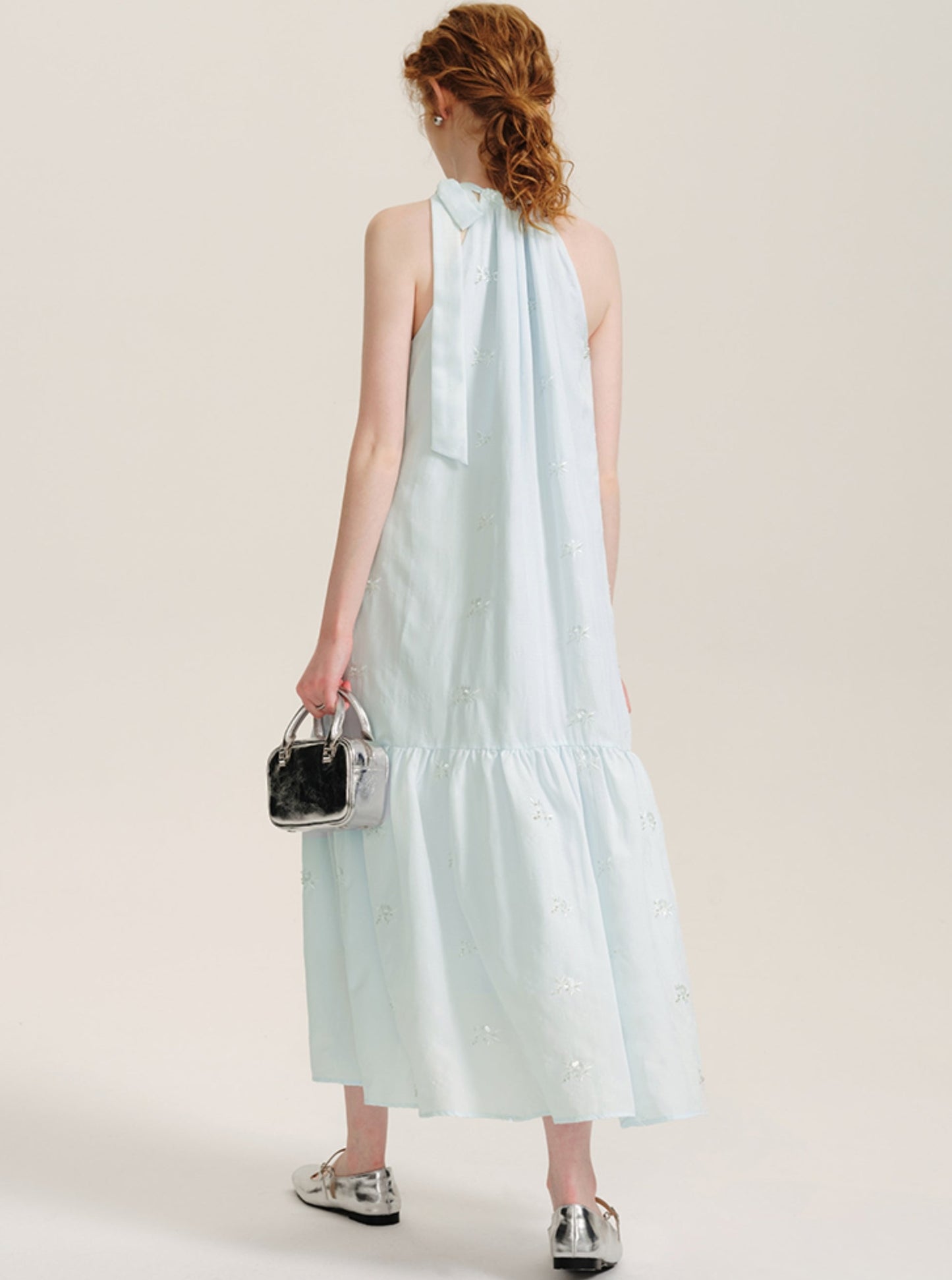 Blue Summer Halterneck Long Dress