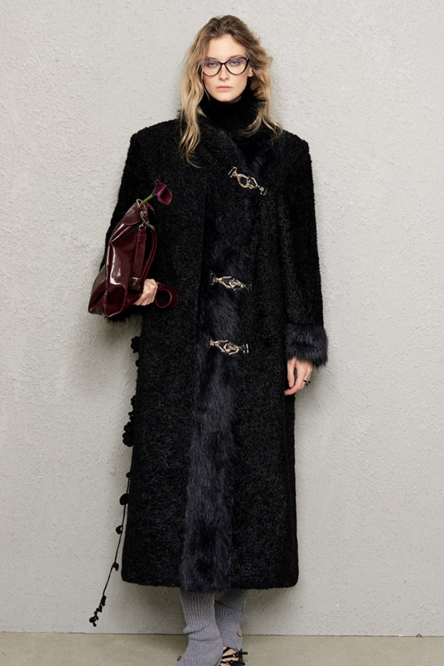 Patchwork Tweed Wool Midi Coat