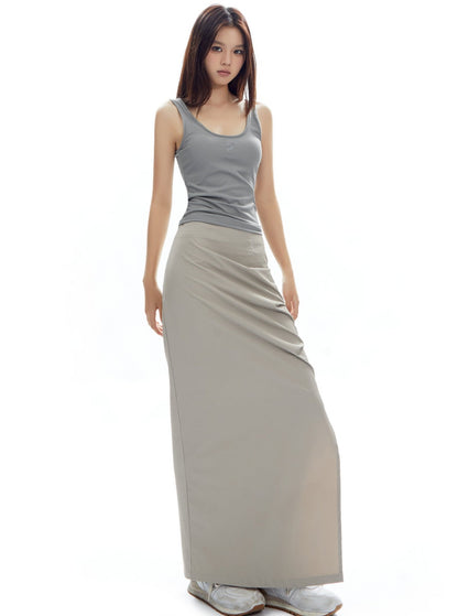 High-Waisted Pleated Light Grey Skirt