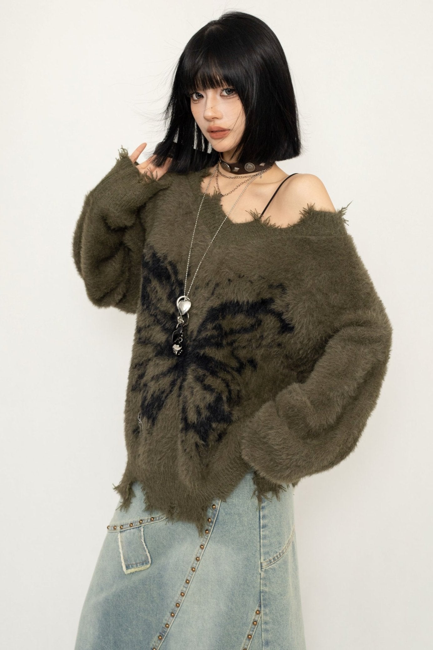 Frayed Sweater Butterfly Print Top