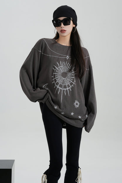 Sense Print Loose Long Sleeve T-Shirt