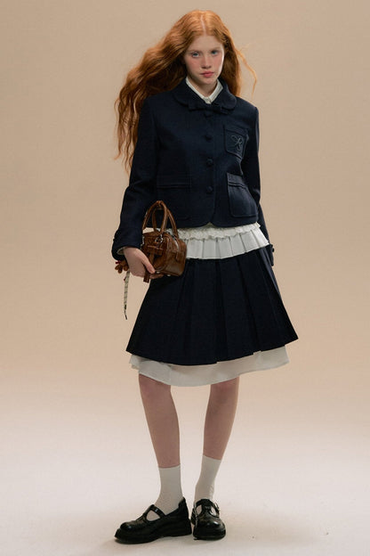 SunsetPark Top, Faltenrock, Off-White, Navy Jugend College Tweed Mädchen Set