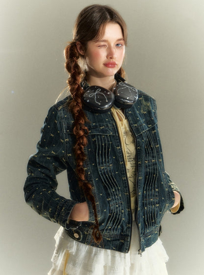 LOLOL ® 24FW Bow Denim Jacket 2024 New Heavy Industry Washed Distressed Jacket Crop Top