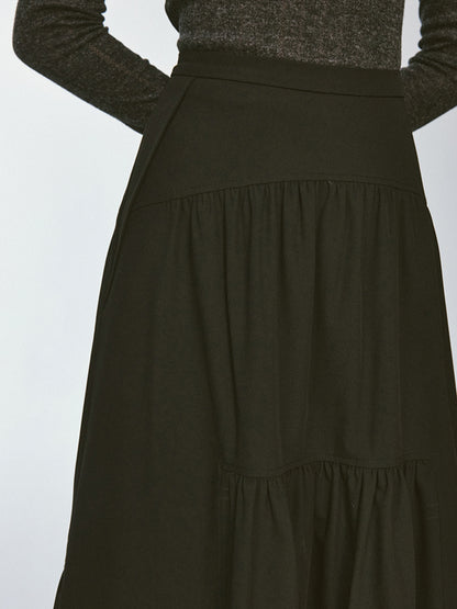 Deep Black Dense Pleated French Skirt