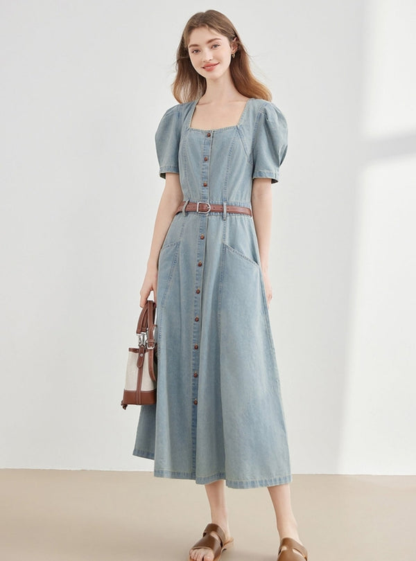 Temperament Waist Puff Sleeve Dress