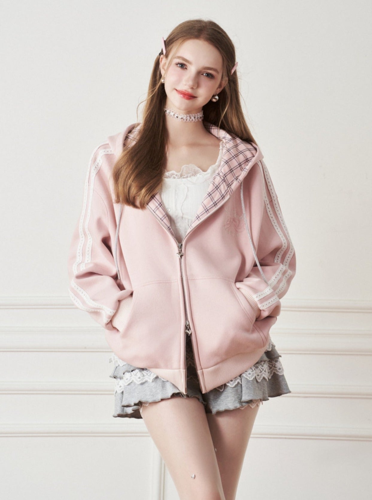 American retro style cardigan hooded jacket