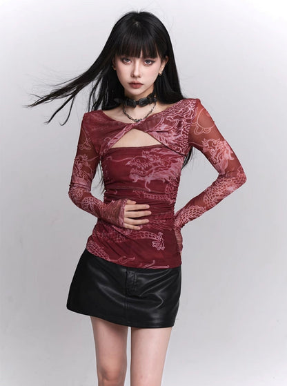Chinese Style Red Waist Cinched Sweet Top