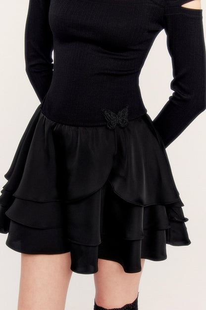 Satin Butterfly Puff Knitted Dress