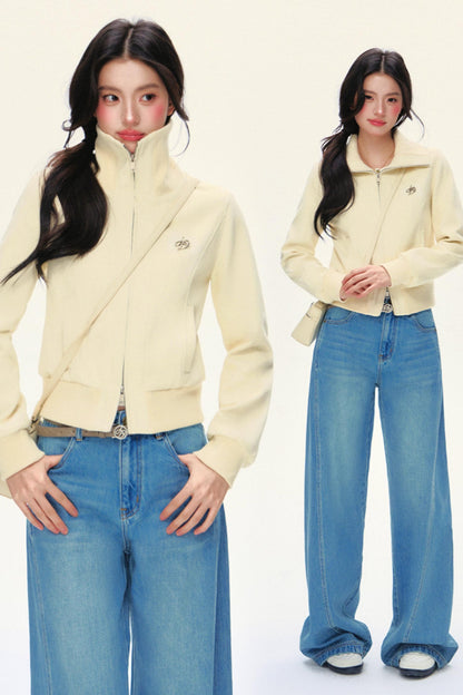 Veste courte slim paresseuse à manches courtes cousue 